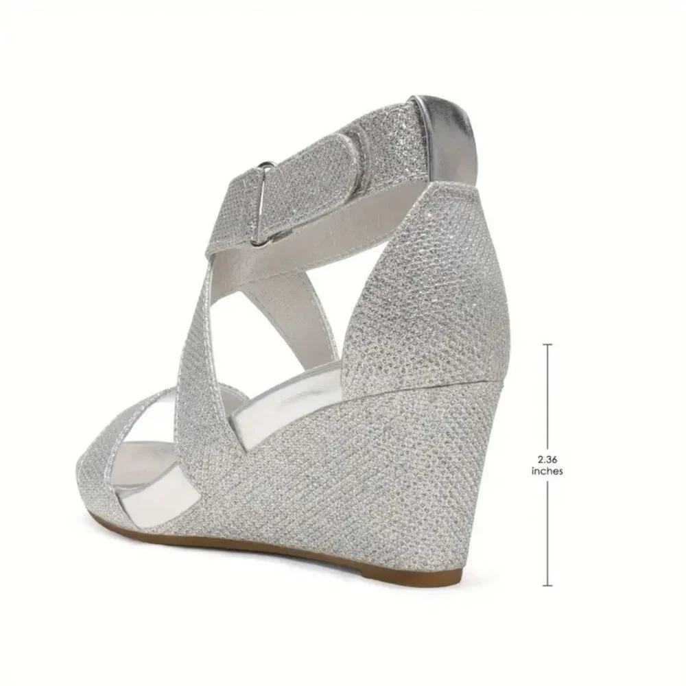 Silver Wedge Sandal Women’s Strappy Wedge Heel
